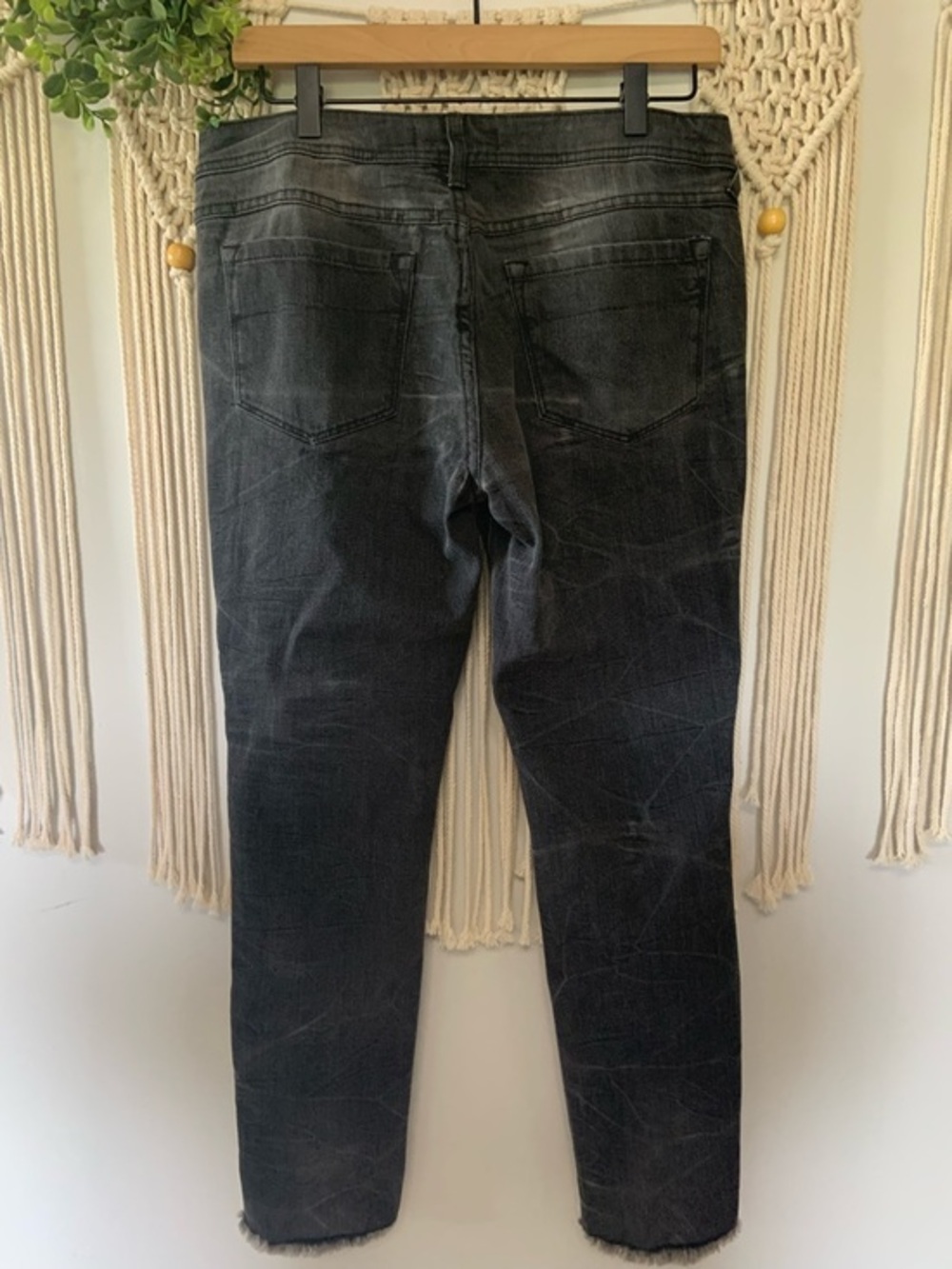 FREE PEOPLE Summer Solstice Tuxedo Distressed Washed Black Beaded Jeans 29 - Picture 3 of 15